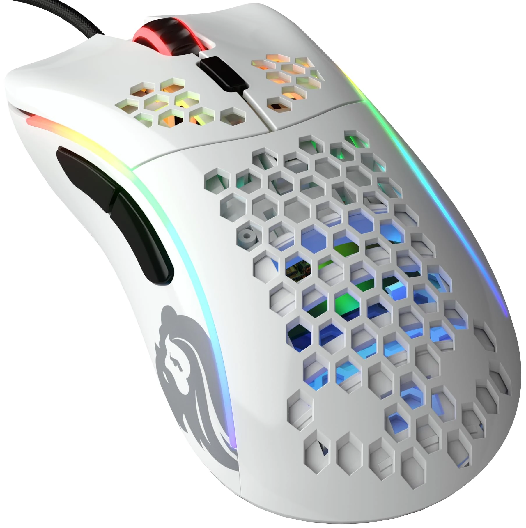 Glorious Gaming Model D- (Small) Wired Gaming Mouse - 61g Superlight Honeycomb Design, RGB, Ergonomic, Pixart 3360 Sensor, Omron Switches, PTFE Feet, 6 Buttons - Glossy White