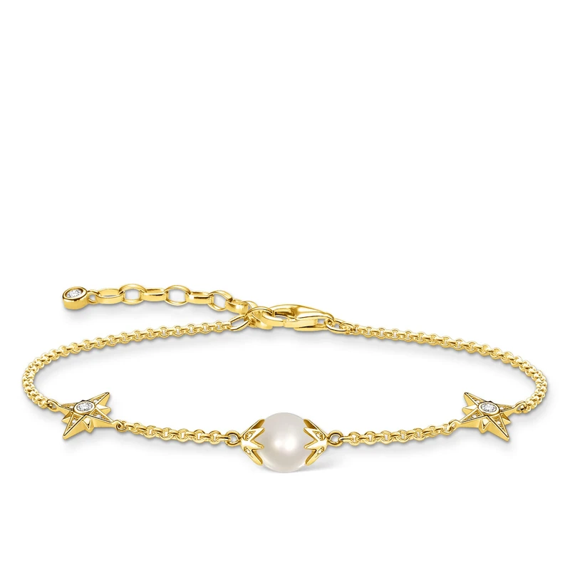 THOMAS SABO Women's Bracelet Pearl with Stars 925 Sterling Silver 19.00 cm White