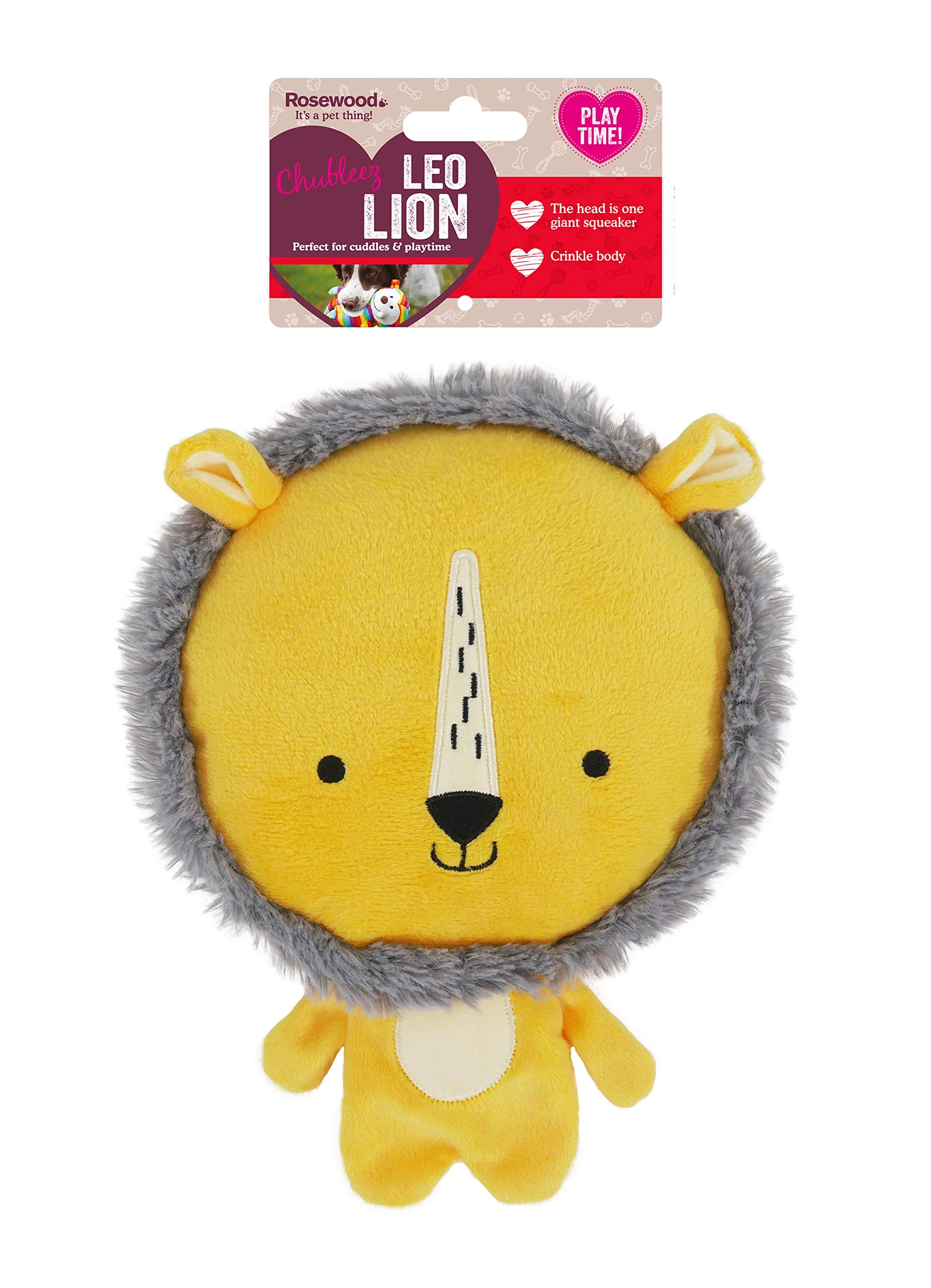 Rosewood Leo Lion, Plush Interactive Dog Toy With Giant Squeaker And Crinkle Body - Yellow