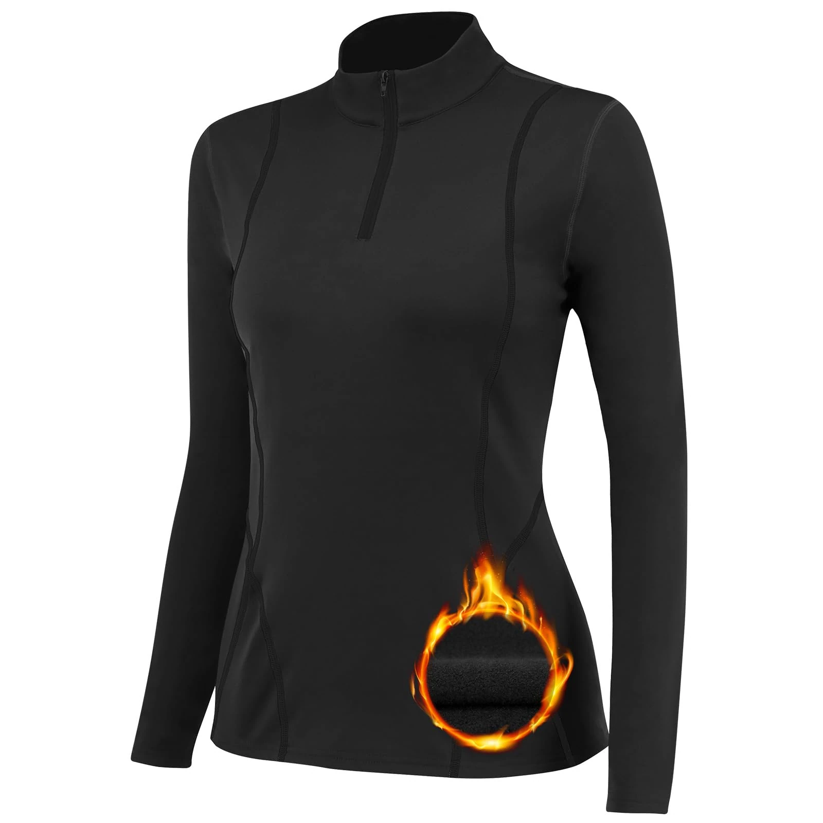 TERODACO Thermal Base Layer Women Warm Wicking Half Zip Ski Thermals with Micro Fleece Long Sleeve Ladies Thermal Tops for Running Hiking Cycling Soft Soft Quick Dry Breathable 02513 Black M