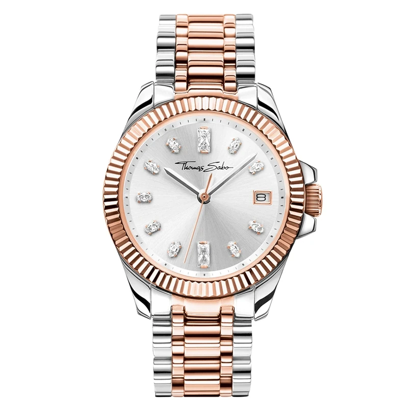 Thomas Sabo Women Watch Bicolour Rose Gold Silver Analogue Quartz Stainless Steel WA0371-277-201-33 MM