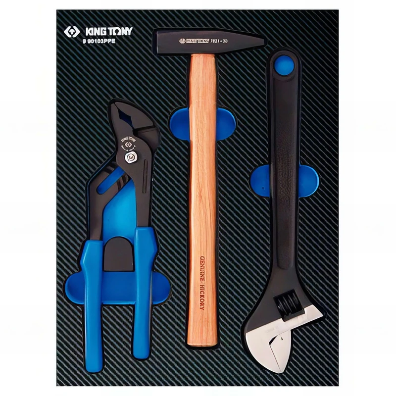 King Tony 990103PPE Module Espuma + Pp Hammer + Pliers + Wrench Ajustable for DIYers & Professionals, Made for Repair and Installation tasks, 3 Pieces - Image 1