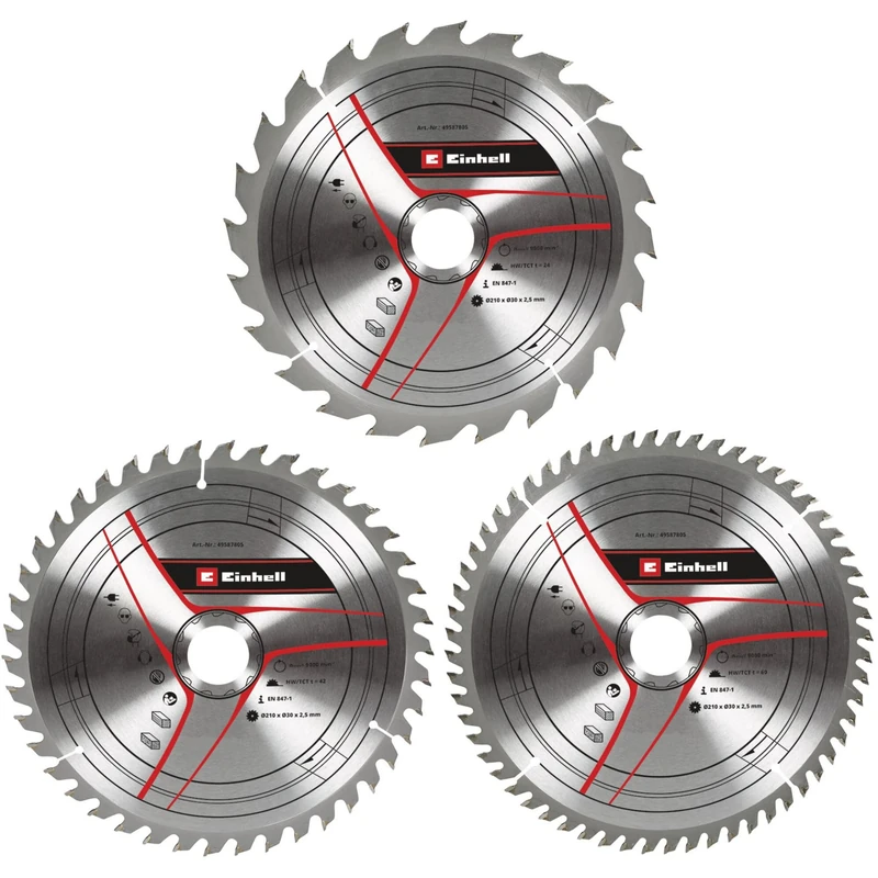 kwb by Einhell Circular Saw Blade Set 3-Piece 210 x 30 mm Stat. Saw Accessories (3x HM Saw Blades, Diameter 210 x 30 mm, 1x 24 Z, 1x 42 Z, 1x 60 Z, Suitable for Einhell Table Saw and Mitre Saws)
