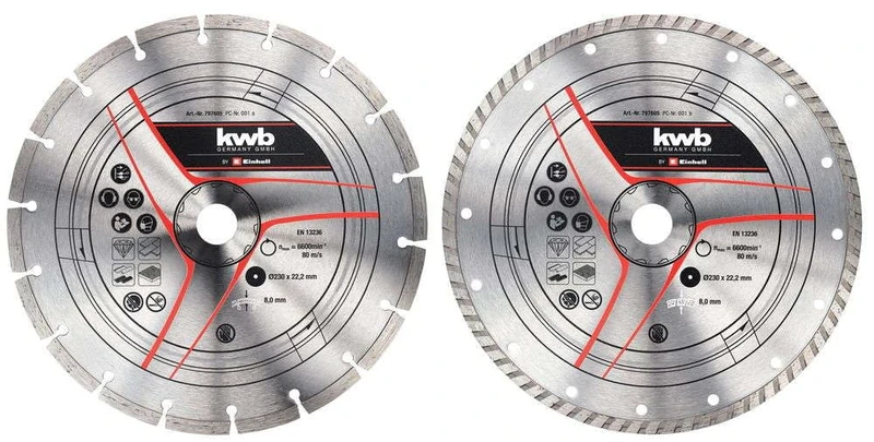 Original Einhell 2-Piece Diamond Cutting Disc Set 230 mm (Angle Grinder Accessories, 2X Diamond Cutting Disc, Diameter 230 mm, Thickness 1.8 mm, Max. 6,600 RPM, for All Angle Grinders)