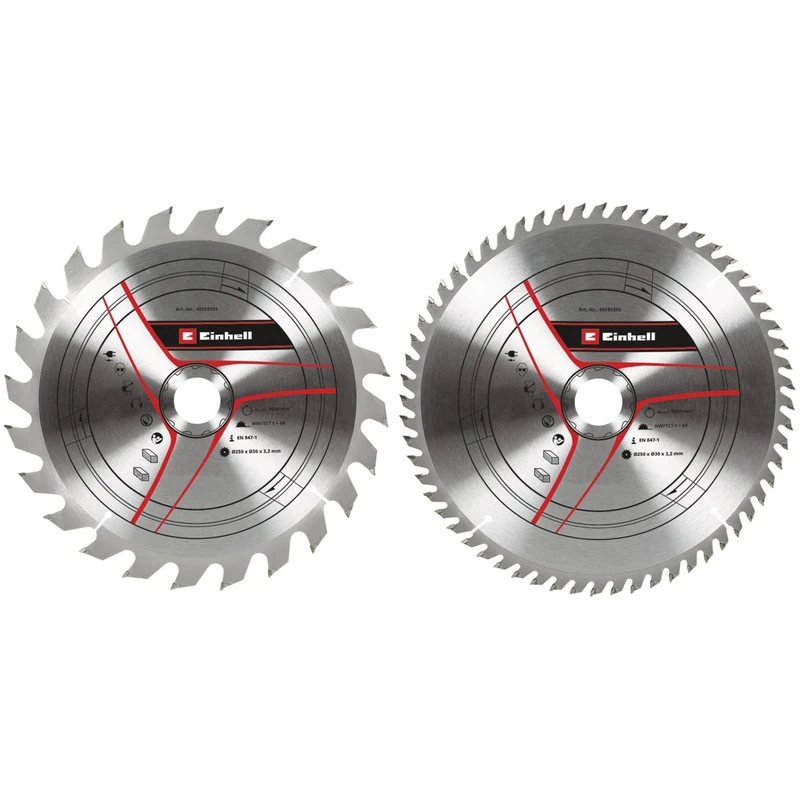 kwb by Einhell Circular Saw Blade Set 2 Pieces 250 x 30 mm Stat. Saw Accessories (2 x HM Saw Blades, Diameter 250 x 30 mm, Max. 7600 min-1, 60 Teeth Suitable for Einhell Table Saws and Mitre Saws)