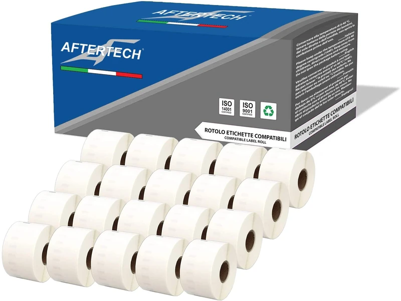 Aftertech 20x 11356 41 x 89 mm Compatible Adhesive Labels Rolls (300 Labels/Roll = 6000 Total) for Dymo LabelWriter Seiko SLP Printer Labeling Machines S0722560 20 x 11356