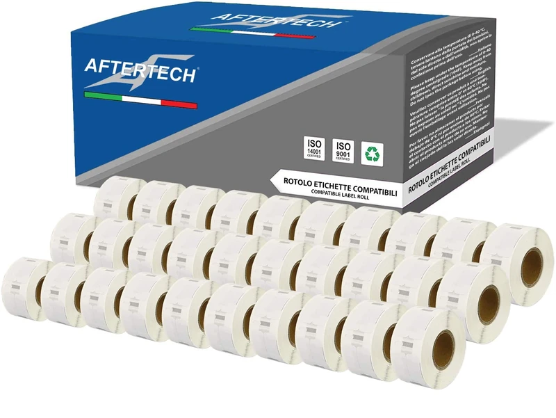 Aftertech 30x 11353 12x24mm Compatible Adhesive Label Rolls (1000 Labels/roll = 30000 Total) for Dymo LabelWriter Seiko SLP labelmakers Printers S0722530 30x11353