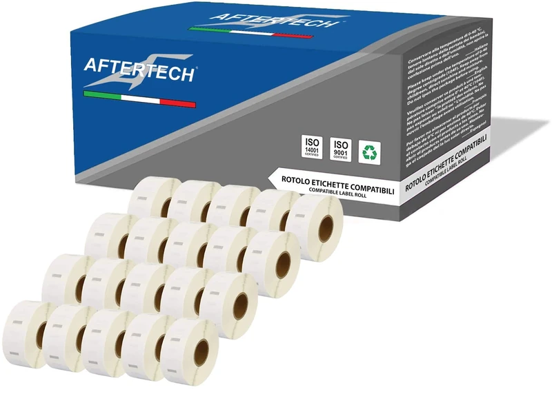 Aftertech 20x 2525 25x25mm Compatible Adhesive Label Rolls (750 Labels/roll = 15000 Total) for Dymo LabelWriter Seiko SLP labelmakers Printers S0929125 20x2525