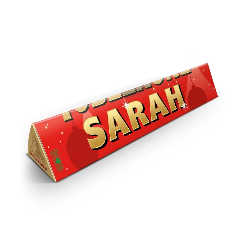 Personalised Toblerone bar - Personalise the Toblerone bar with the name of your choice, Milk chocolate with honey-almond nougat (200 Grams - Christmas)