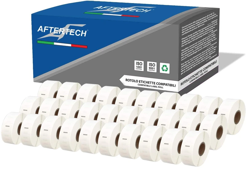 Aftertech 30x 11352 25 x 54 mm Compatible Adhesive Labels Rolls (500 Labels/Roll = 15000 Total) for Dymo LabelWriter Seiko SLP Printer Labeling Machines S0722520 30x11352