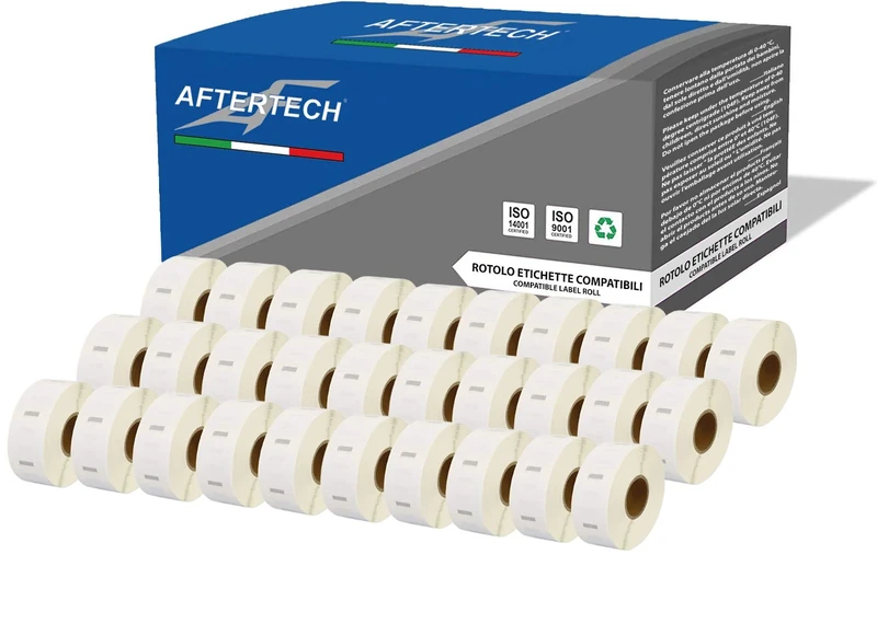 Aftertech 30x 2525 25x25mm Compatible Adhesive Label Rolls (750 Labels/roll = 22500 Total) for Dymo LabelWriter Seiko SLP labelmakers Printers S0929126 30x2525