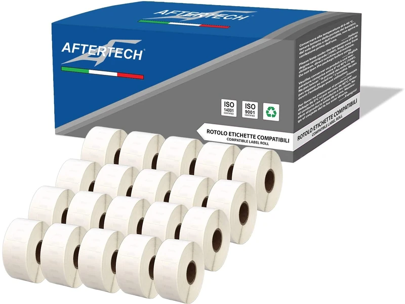 Aftertech 20x 11355 19x51mm Compatible Adhesive Labels Rolls (500 Labels/roll = 10000 Total) for Dymo LabelWriter Seiko SLP LabelWriters Printers S0722550 20x11355