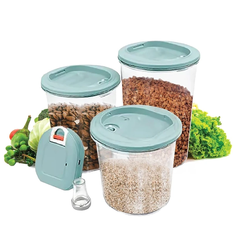 MakeCuisine MC-CONT3 Set of 3 Containers with Motor for Vacuum Making, Transparent and Grey, 1 x 1 Litre, 1 x 1.5 Litres and 1 x 2 Litres