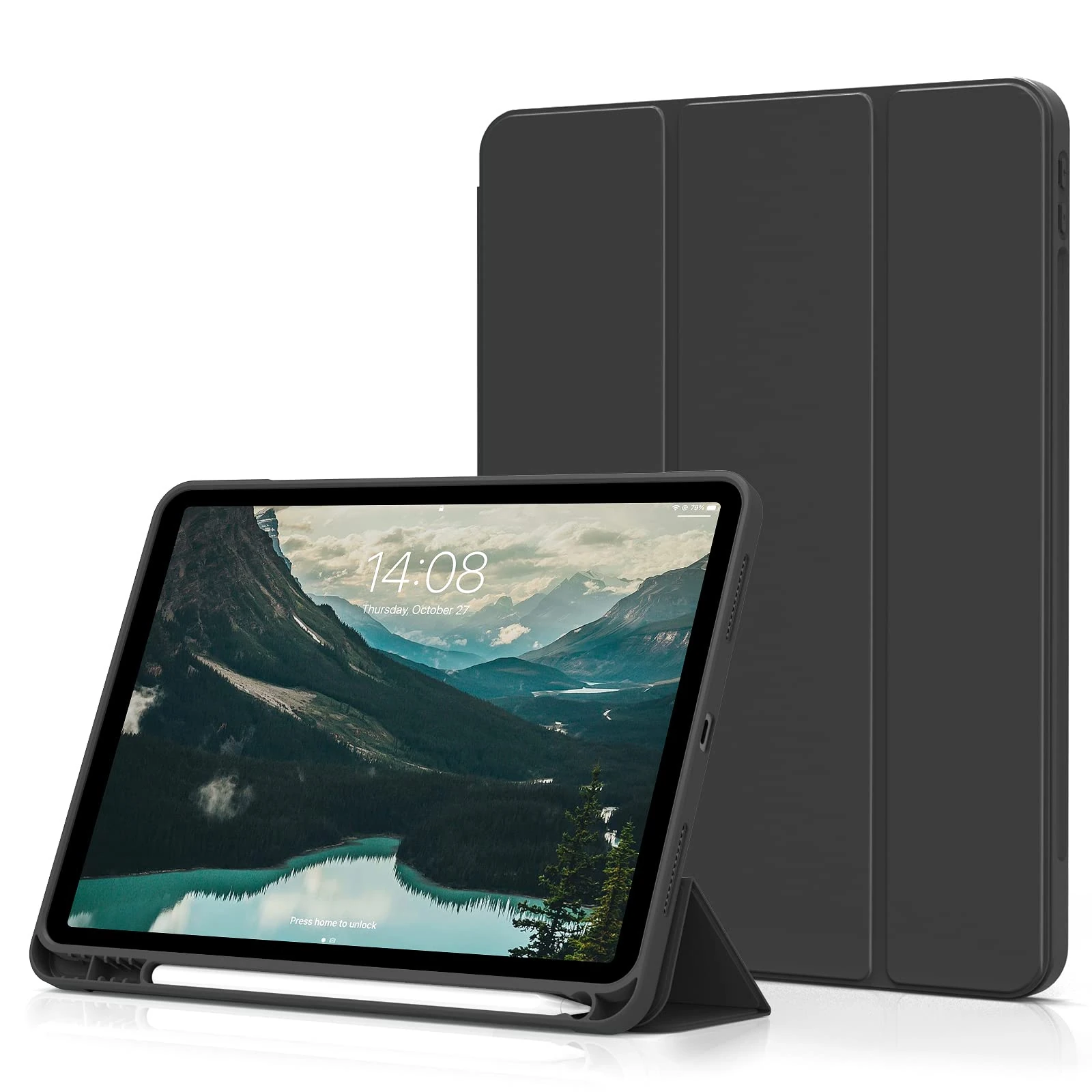 aoub Case for iPad Air 11 Inch M3(2025)/M2(2024) 7th/6th Generation, Case with Holder for iPad Air 5th / 4th Gen 2022/2020 10.9 inch, Supports Pencil Charging, Auto Sleep/Wake, Black