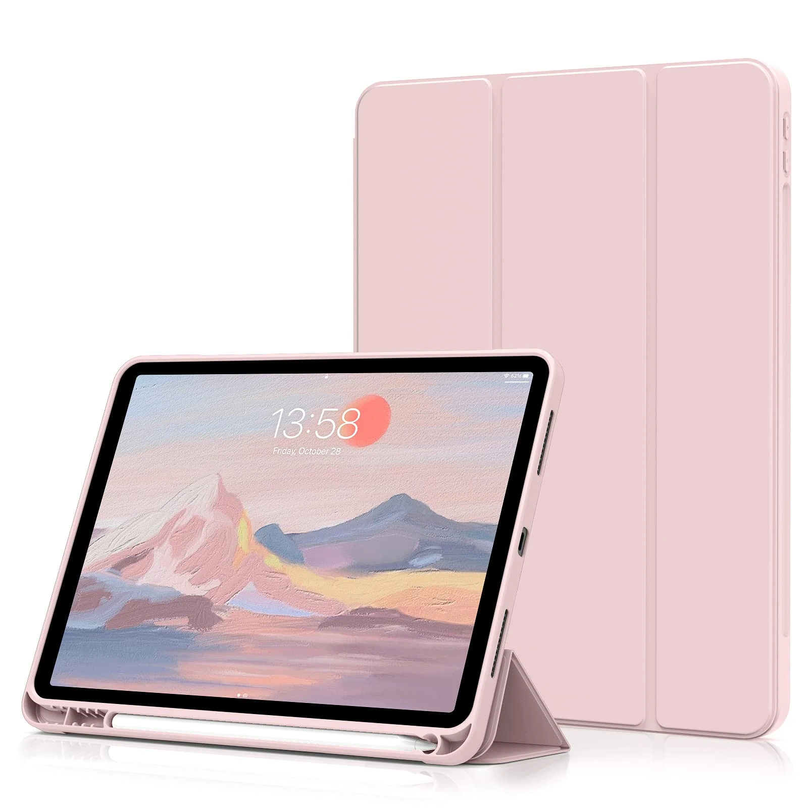 aoub Case for iPad Air 11 Inch M3(2025)/M2(2024) 7th/6th Generation, Case with Holder for iPad Air 5th / 4th Gen 2022/2020 10.9 inch, Supports Pencil Charging, Auto Sleep/Wake, Pink