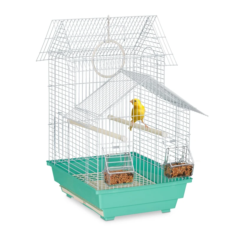 Relaxdays Bird Cage, Birdcage for Small Birds, Perches & Feeders, Metal, 50 x 42.5 x 33.5 cm, Green