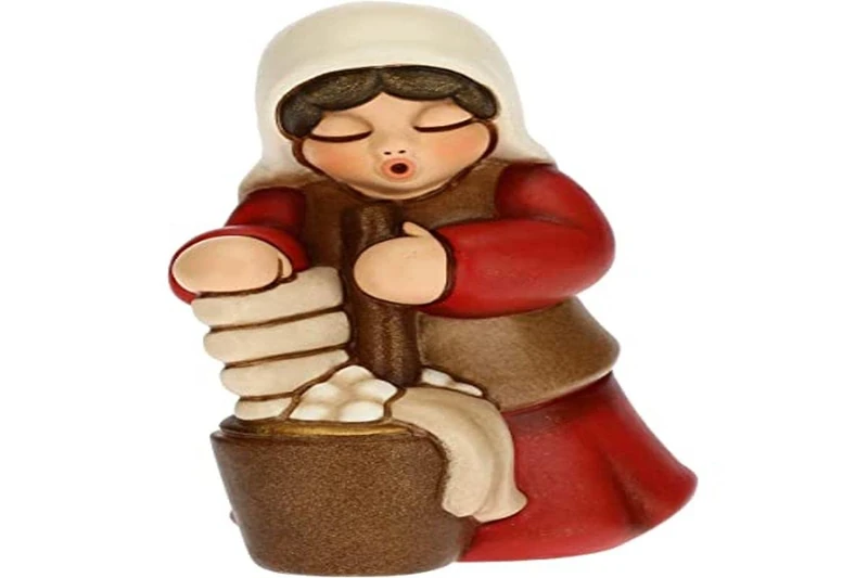 THUN - Laundress Nativity Figurine - Christmas Home Decorations - Classic Nativity Line, Red Variant - Ceramic - 5.5 x 5.8 x 8 h cm