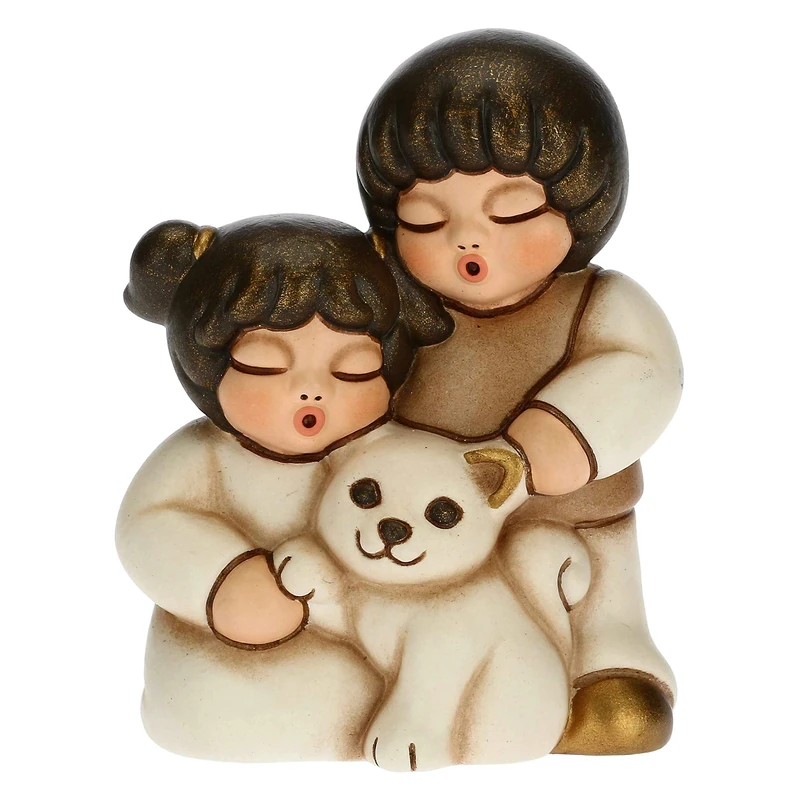 THUN - Nativity Figure Couple of Children with Cat - Christmas Home Decorations - Classic Nativity Line, White Variant - Ceramic - 5.5 x 4 x 6.5 h cm - Image 1