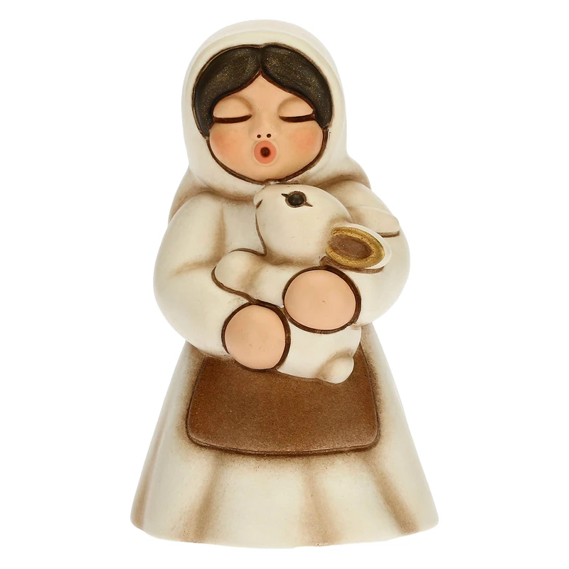 THUN - Woman Nativity Figure with Rabbit - Christmas Home Decorations - Classic Nativity Line, White Variant - Ceramic - 5 x 5 x 8 h cm