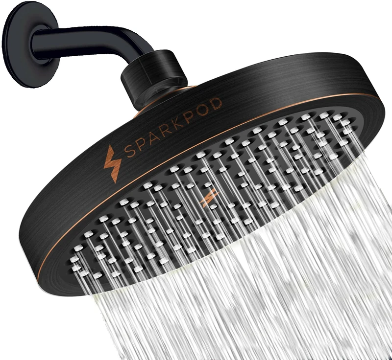 SparkPod Fixed Shower Head - High Pressure Rain - Luxury Modern Look - Easy No-Tool Installation - Perfect Adjustable Replacement for Your Bathroom Shower Head (15 cm Round, Vintage Oil-Rubbed Bronze)