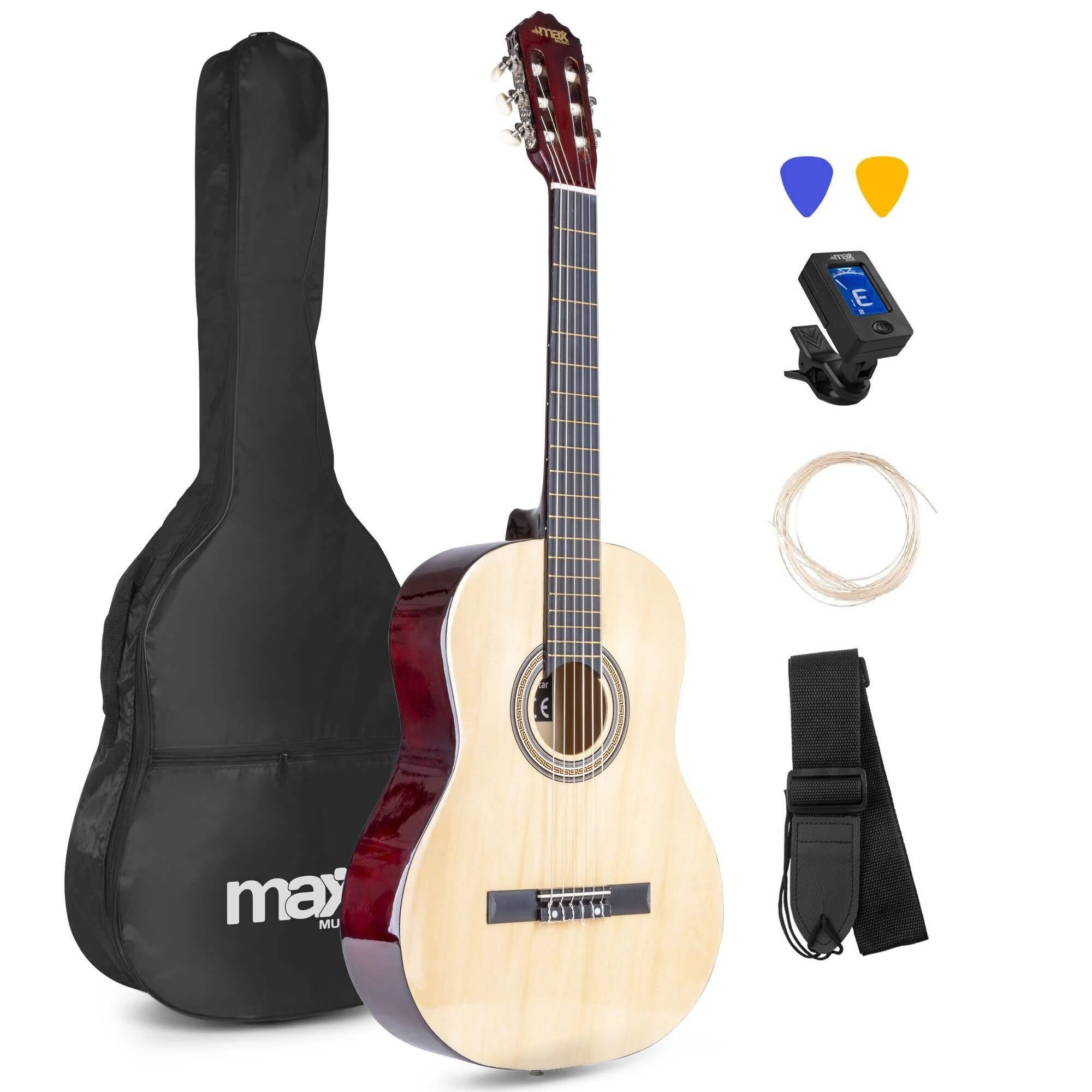MAX SoloArt Acoustic Guitar Starter Kit with 6-Month Lessons - Classic Natural Finish Beginner Acoustic Guitar Set with Tuner, Gig Bag, and Accessories