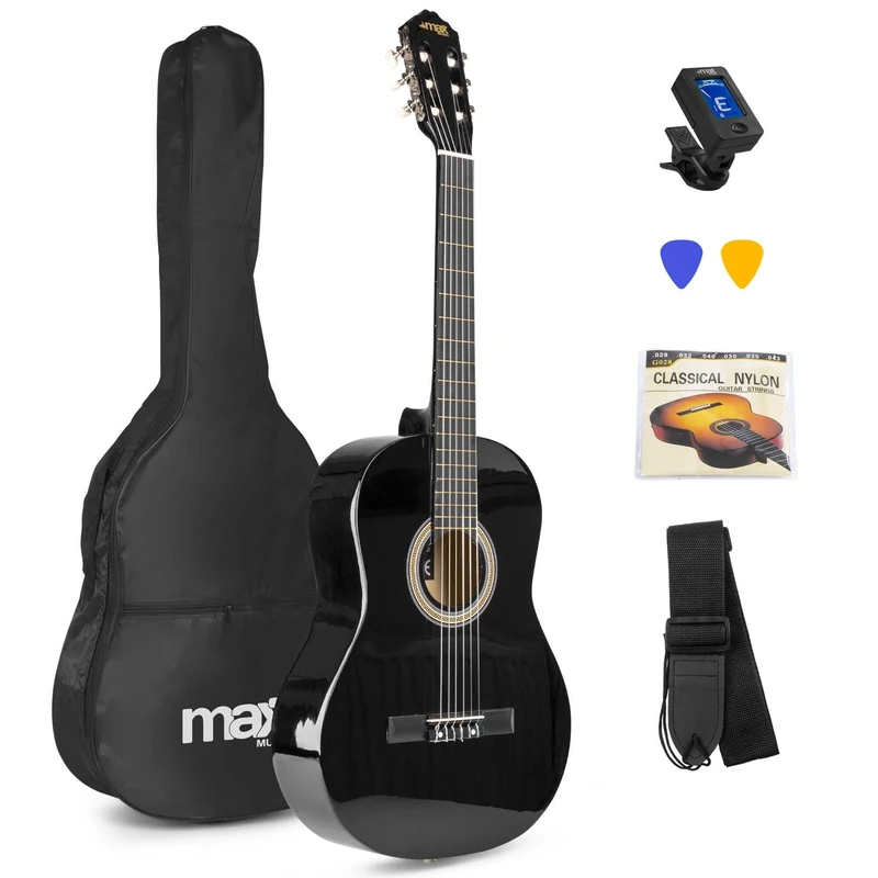 Max SoloArt Classical Acoustic Guitar Starter Kit - Full Size Beginner Guitars Bundle for Students & Adults with Accessories and 6-Month Lessons, Black
