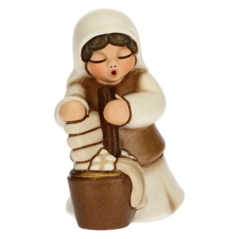 THUN - Laundress Nativity Figurine - Christmas Home Decorations - Classic Nativity Line, White Variant - Ceramic - 5.5 x 5.8 x 8 h cm