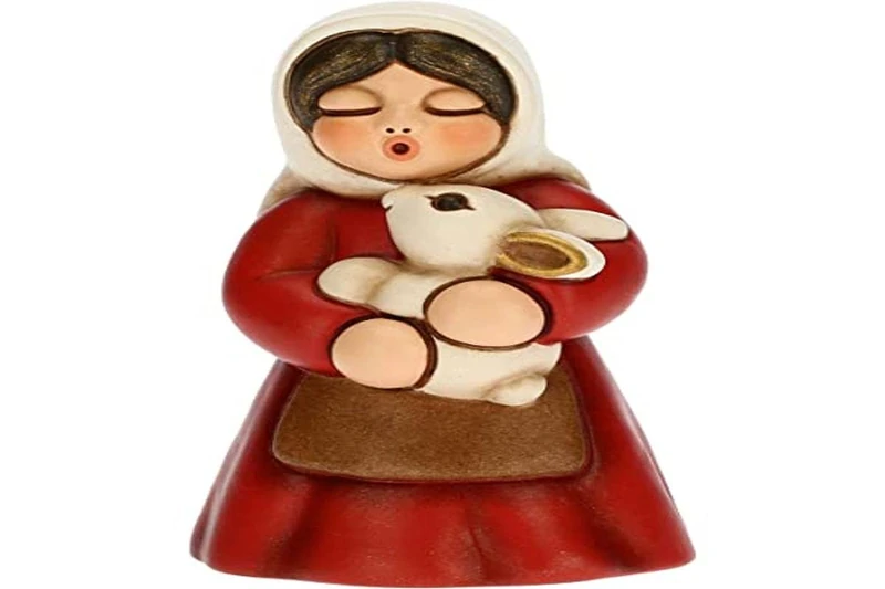 THUN - Woman Nativity Figure with Rabbit - Christmas Home Decorations - Classic Nativity Line, Red Variant - Ceramic - 5 x 5 x 8 h cm