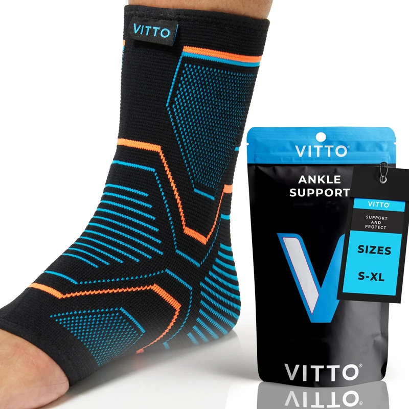 VITTO Ankle Support for Sprained Ankle, Arthritis, Joint Pain, Strains, Injury, Recovery, Rehab, Sports - Multi Zone Compression Sleeve (M)