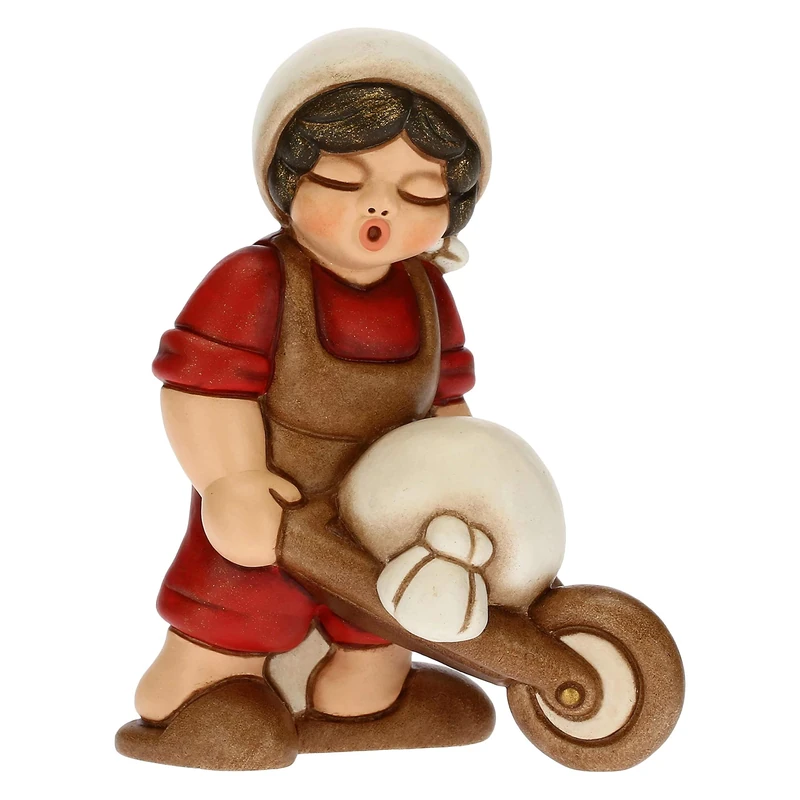 THUN - Man Nativity Figure with Wheelbarrow - Christmas Home Decorations - Classic Nativity Line, Red Variant - Ceramic - 6 x 4 x 8 h cm