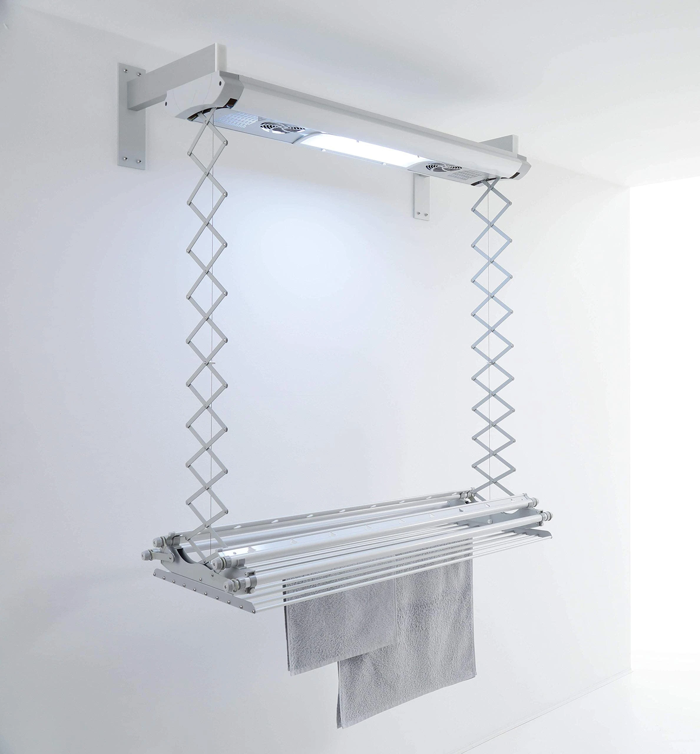 foxydry Air Electric Wall Drying Rack, Remote Controlled Clothes Airer in Aluminium and Steel with Two Brackets Included 160x70x30 cm
