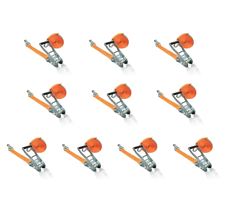 10 Piece Dolezych Lashing Strap, 2500 Dan / 5000 Dan (kg), 2 Parts 8.00 m Length (Short End 0.5/Long End 7.5 m Length), Double J-Hook with Safety Latch