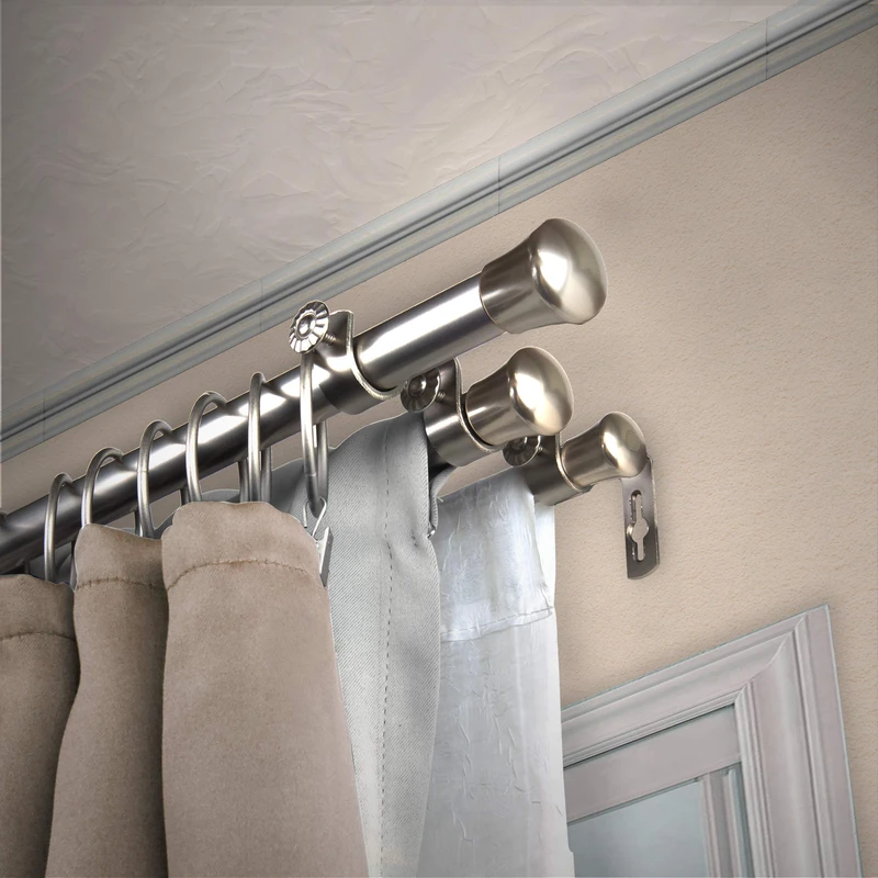 Rod Desyne Triple Curtain Rod, Plastic Alloy Steel, Satin Nickel, 28-48"
