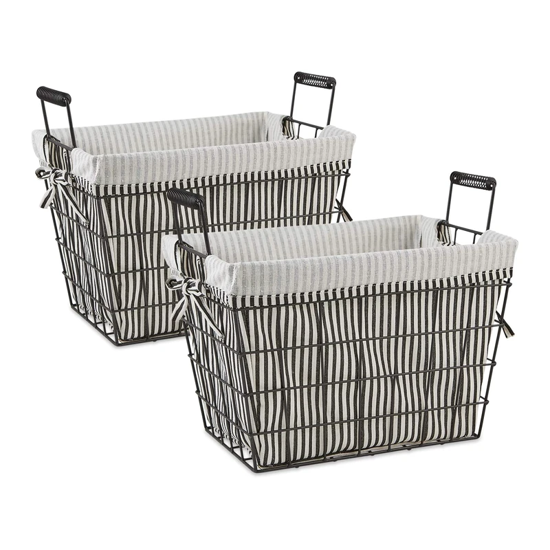 DII Metal Storage, Stripe Liner, Lined Basket