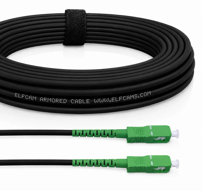 Elfcam® - 150m/492ft Armored Fiber Optic Cable for Outdoor and Indoor SCA to SCA Simplex Singlemode, Compatible with FTTH Cables, 150 Meters