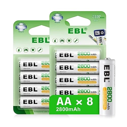 EBL AA Rechargeable Batteries (Retail Package), 1.2V 2800mAh AA Battery, 8 Counts