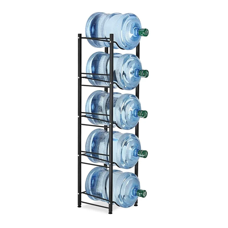 LIANTRAL Water Cooler Jug Rack, 5-Tier Heavy Duty Water Bottle Holder Storage Rack for 5 Gallon Water Dispenser, Save Space (Black)