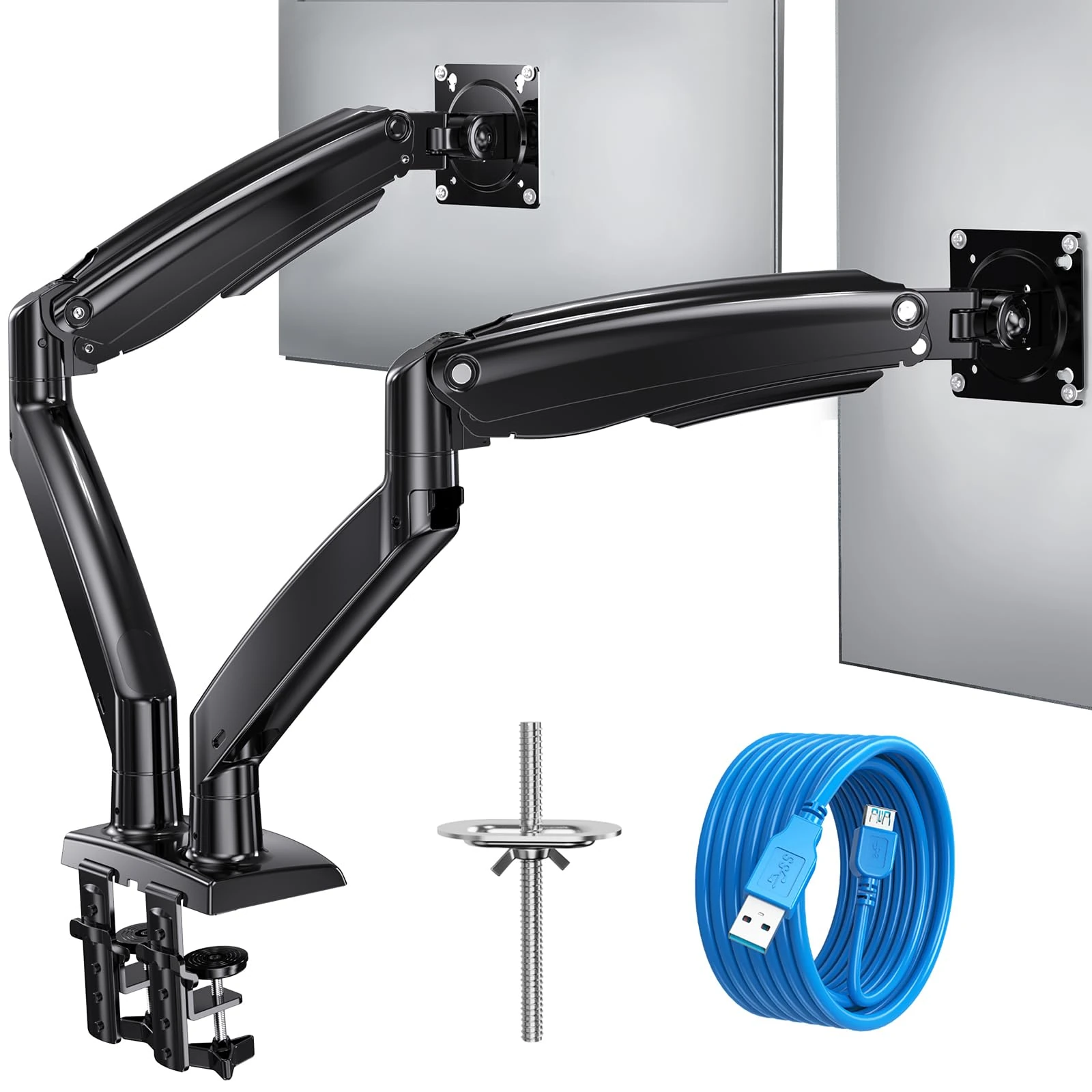 HUANUO Heavy Duty Dual Monitor Arm for 22~40 Inch Monitors, Height Adjustable Long Arm for Extra Large Screen, Ergonomic Vesa Mount 75/100mm, Tilt, Swivel & Rotate, Holds up to 12kg