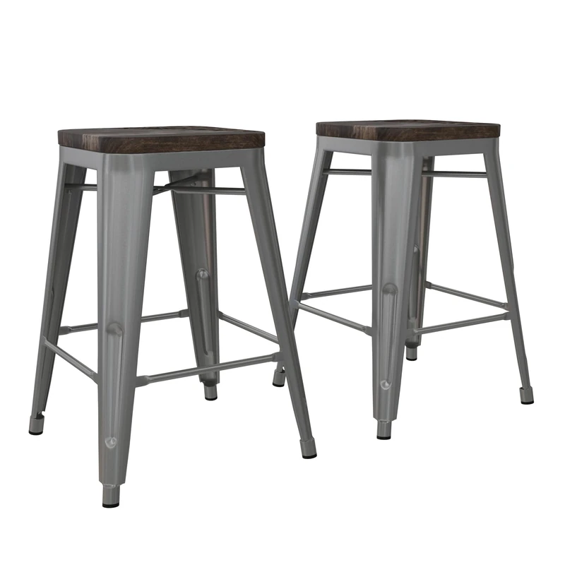 DHP Furniture Fusion Metal Backless Counter Stool, Silver, Pack of 2