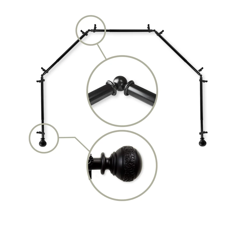 Rod Desyne Bay Window Curtain Rod, Black