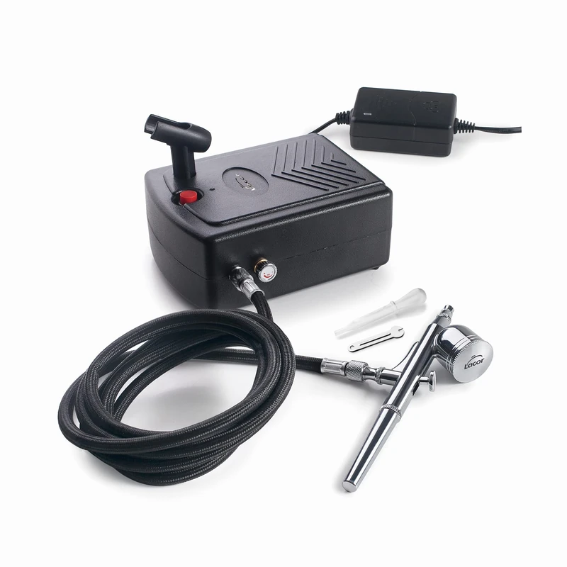 Lacor 69450 69450 Airbrush with Compressor for Artistic Creations, Includes Storage Box, 20 W, 0 – 2 Bar, 0 – 10 L/min, Stainless Steel