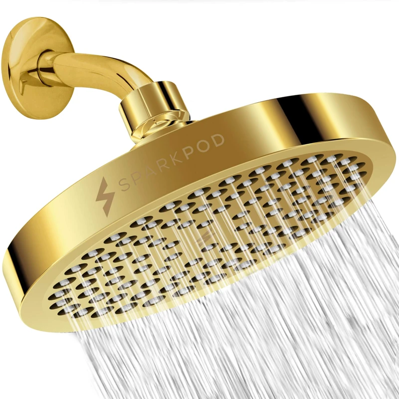 SparkPod Fixed Shower Head - High Pressure Rain - Luxury Modern Look - Easy No-Tool Installation - Perfect Adjustable Replacement for Your Bathroom Shower Heads (15 cm Round, Egyptian Gold) - Image 1