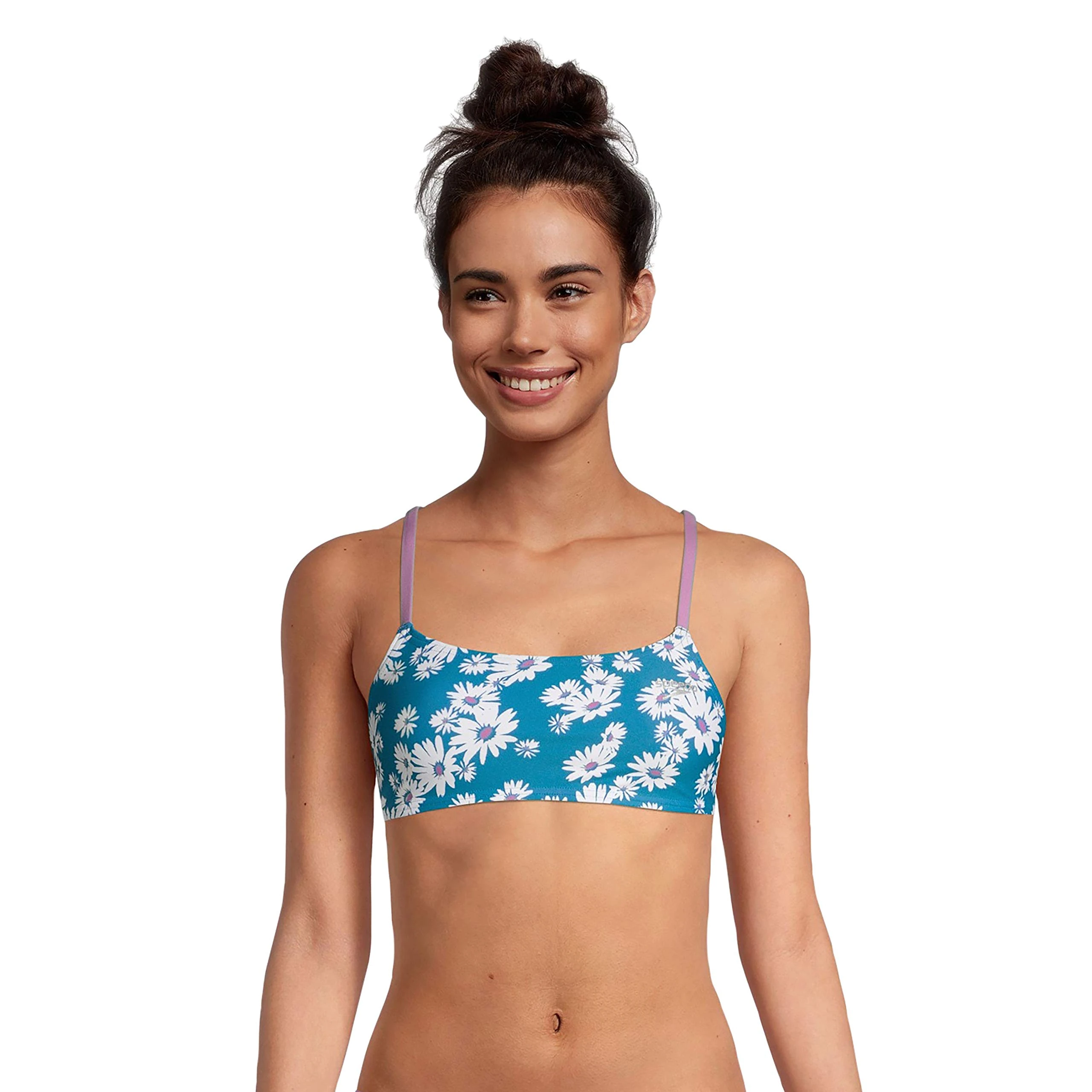 Speedo Women's Swimsuit Top Bikini Endurance Strappy Back Demi, Blue Jewel, Large