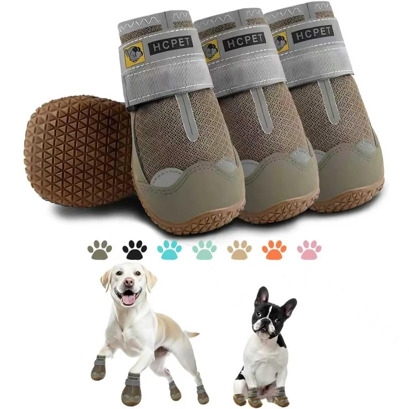 Hcpet Dog Boots Breathable Dog Shoes for Small Medium Large Dogs, Anti-Slip Puppy Booties Paw Protector with Reflective Straps 4Pcs