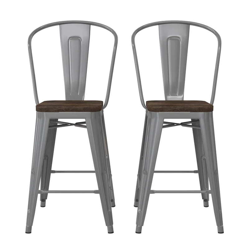 DHP Furniture Luxor 24 Inch Metal Counter Stool - Set of 2 SILVER