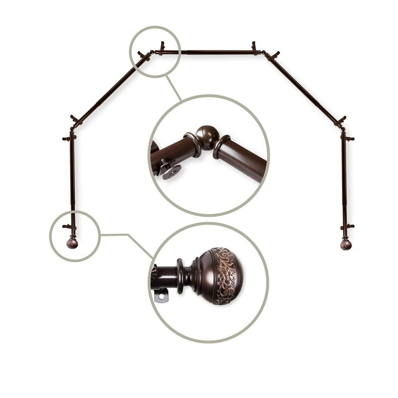 Rod Desyne 13/16" Nathan 5-Sided Bay Window Curtain Rod, Cocoa