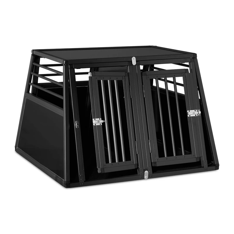Relaxdays Dog crate car, double dog transport box, trunk, sloped, divider, HBD 68 x 97.5 x 92.5 cm, black