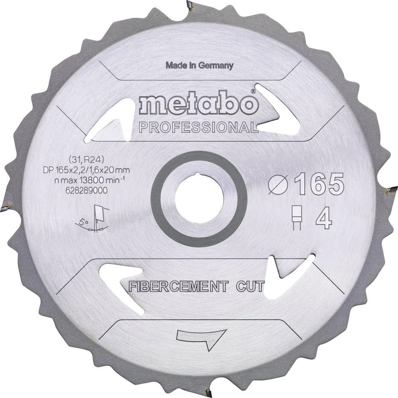 Metabo 628287000 Fibre Cement Professional Circular Saw Blade 160 x 20, Z4 PCD FZ 5°