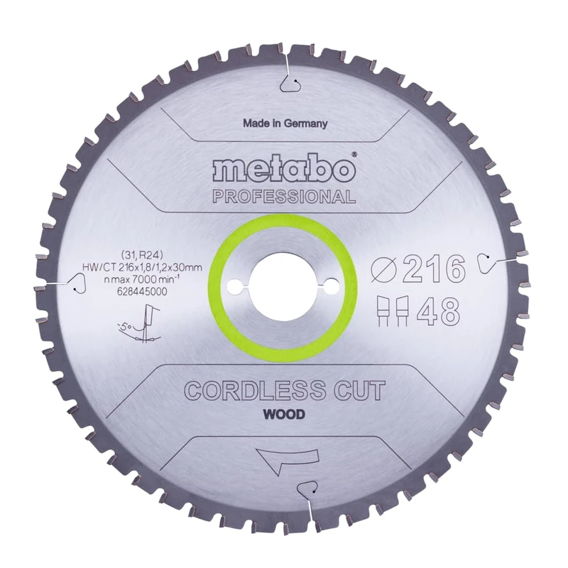Metabo 628445000 Cordless Cut Professional Circular Saw Blade For Wood 216 x 30, Z48 WZ 5°neg