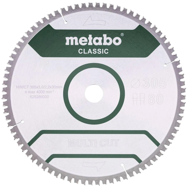 Metabo 628286000 Multi Cut Classic Circular Saw Blade For Multi Materials 305 x 30, Z80 FZ/TZ 5° neg